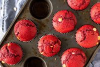 Red Velvet Muffins Filled with Gooey Chocolate Chips