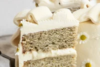 Moist Banana Layer Cake with Honey Buttercream Frosting