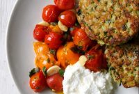 Zucchini and Barley Cakes with Roasted Cherry Tomatoes & Ricotta