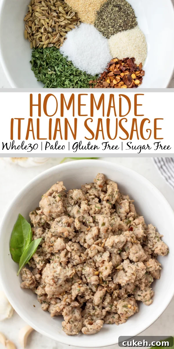 This homemade italian sausage is Whole30 and paleo. It is gluten free and sugar free and is the best way to have a healthy Italian sausage on hand. This recipe uses a few staple ingredients you likely already have on hand and is fast and easy to make. Plus it can be frozen for later or used right away! Stop looking for paleo italian sausage at the store and make your own! #Whole30recipes #healthyporkrecipes #glutenfreepork This homemade italian sausage is Whole30 and paleo. It is gluten free and sugar free and is the best way to have a healthy Italian sausage on hand. This recipe uses a few staple ingredients you likely already have on hand and is fast and easy to make. Plus it can be frozen for later or used right away! Stop looking for paleo italian sausage at the store and make your own! #Whole30recipes #healthyporkrecipes #glutenfreepork