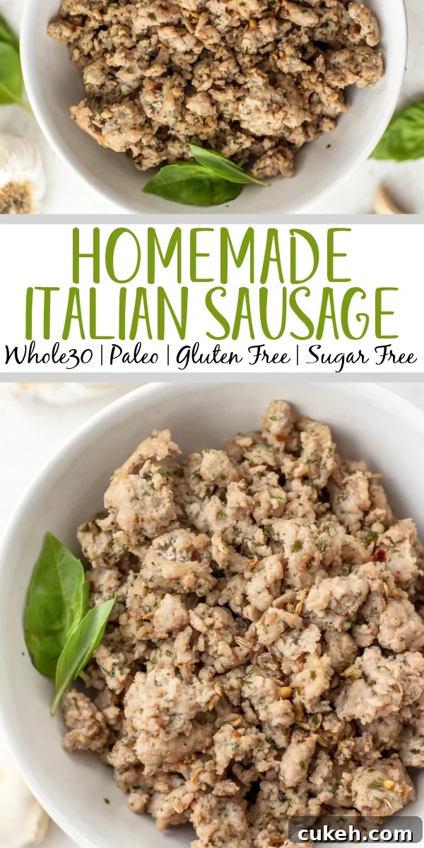 This homemade italian sausage is Whole30 and paleo. It is gluten free and sugar free and is the best way to have a healthy Italian sausage on hand. This recipe uses a few staple ingredients you likely already have on hand and is fast and easy to make. Plus it can be frozen for later or used right away! Stop looking for paleo italian sausage at the store and make your own! #Whole30recipes #healthyporkrecipes #glutenfreepork This homemade italian sausage is Whole30 and paleo. It is gluten free and sugar free and is the best way to have a healthy Italian sausage on hand. This recipe uses a few staple ingredients you likely already have on hand and is fast and easy to make. Plus it can be frozen for later or used right away! Stop looking for paleo italian sausage at the store and make your own! #Whole30recipes #healthyporkrecipes #glutenfreepork