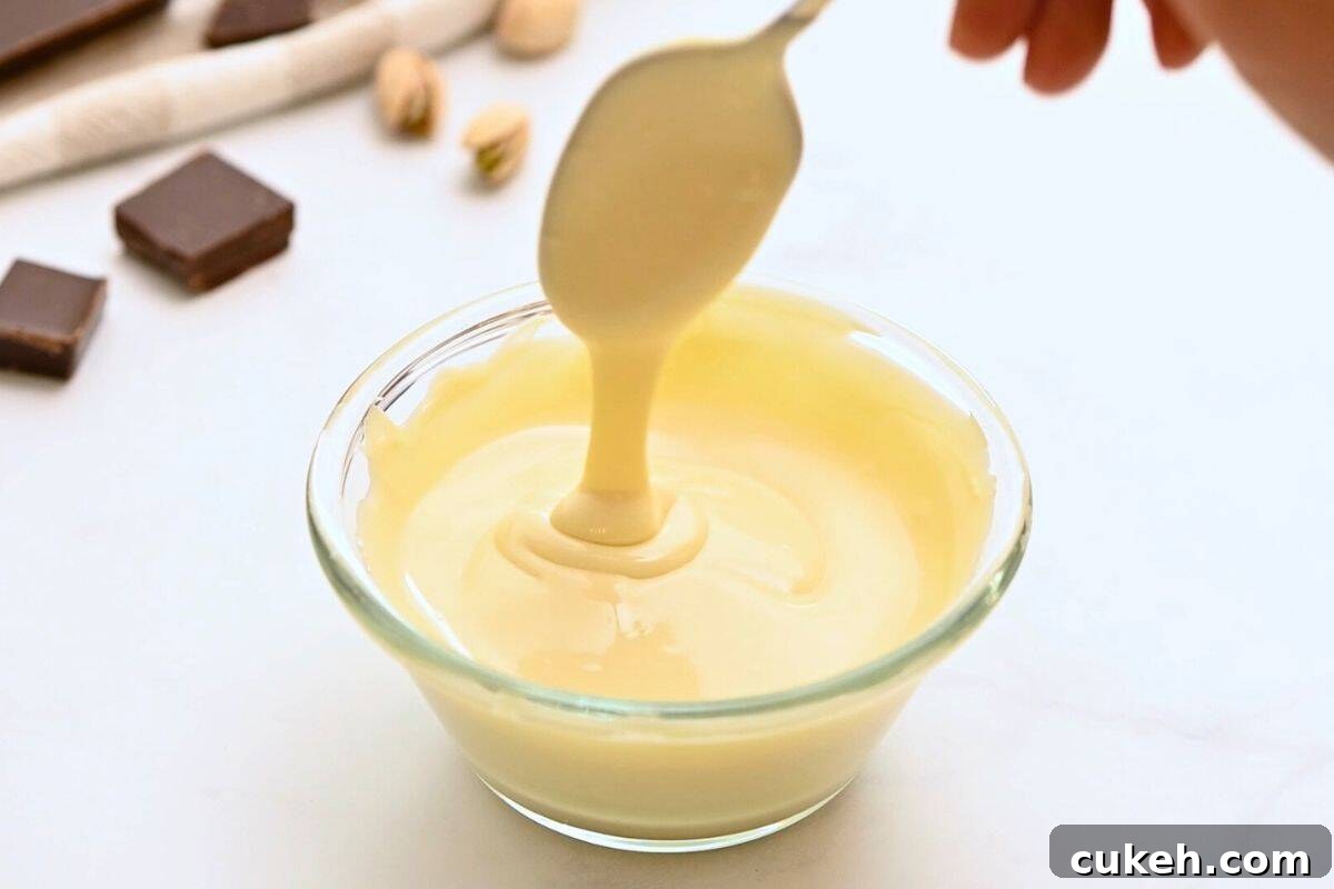 White chocolate in a bowl ready for swirling.