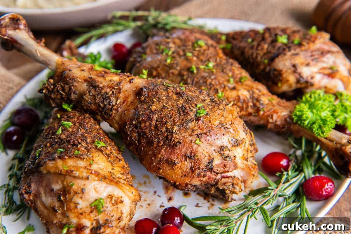 Roasted turkey drumsticks on a platter.