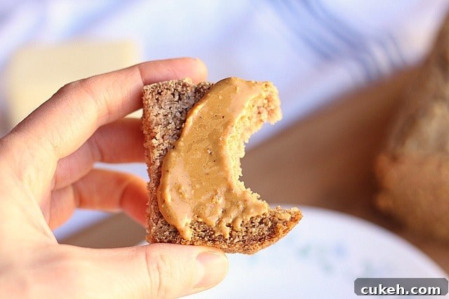 Buckwheat bread slathered with peanut butter