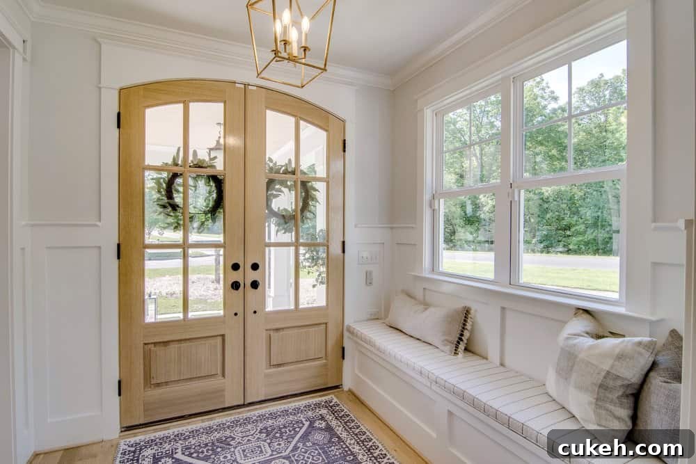 entry way with built in bench and tonic living cushion and pillows