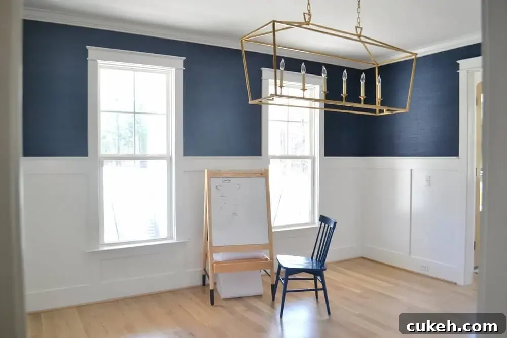 empty dining room with navy walls