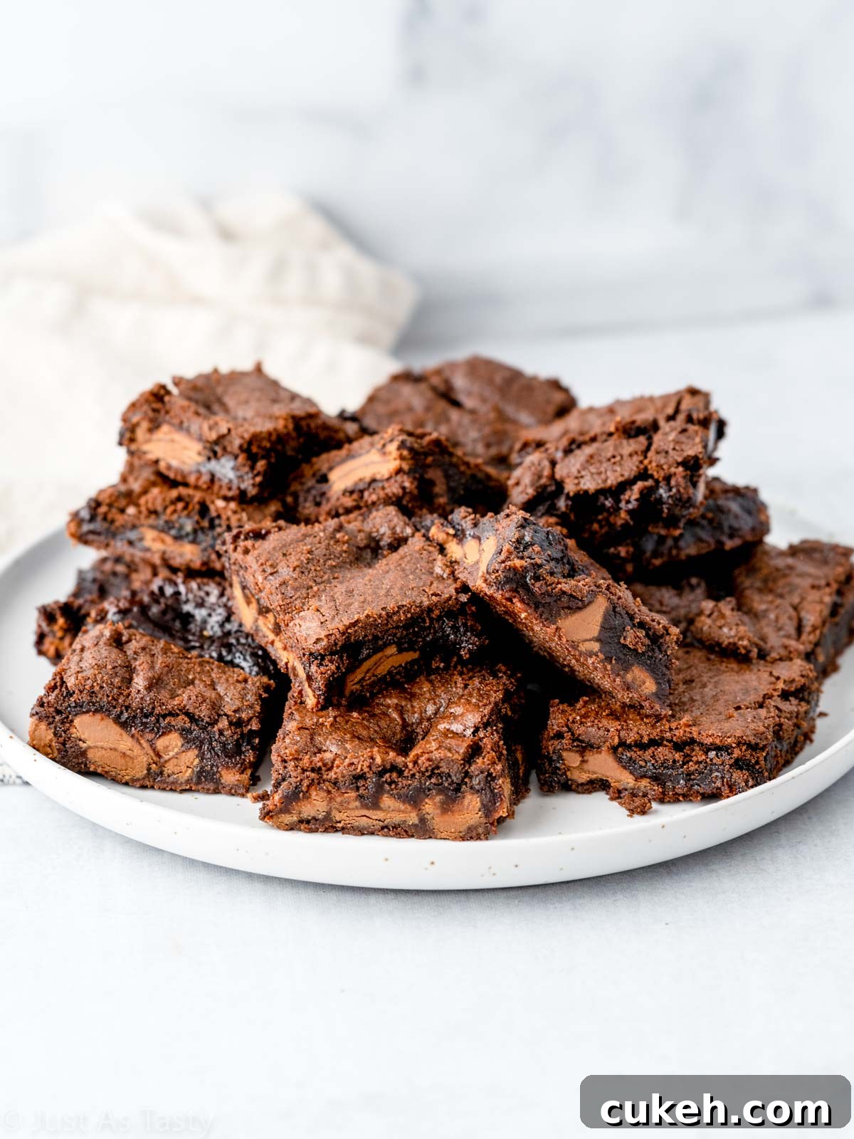 Rolo brownies on a plate.