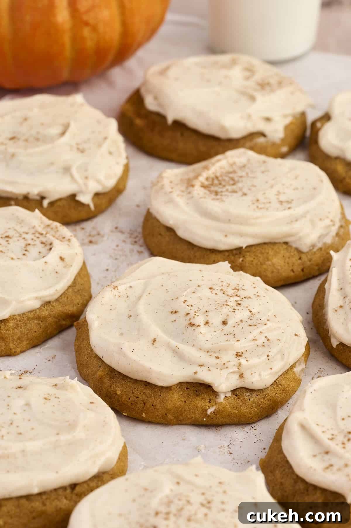 Soft pumpkin cookies with cream cheese frosting