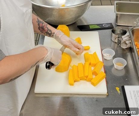 Mastering Vegetable Steaming: Techniques for Better Flavor & Texture 7 School nutrition professional chopping vegetable.