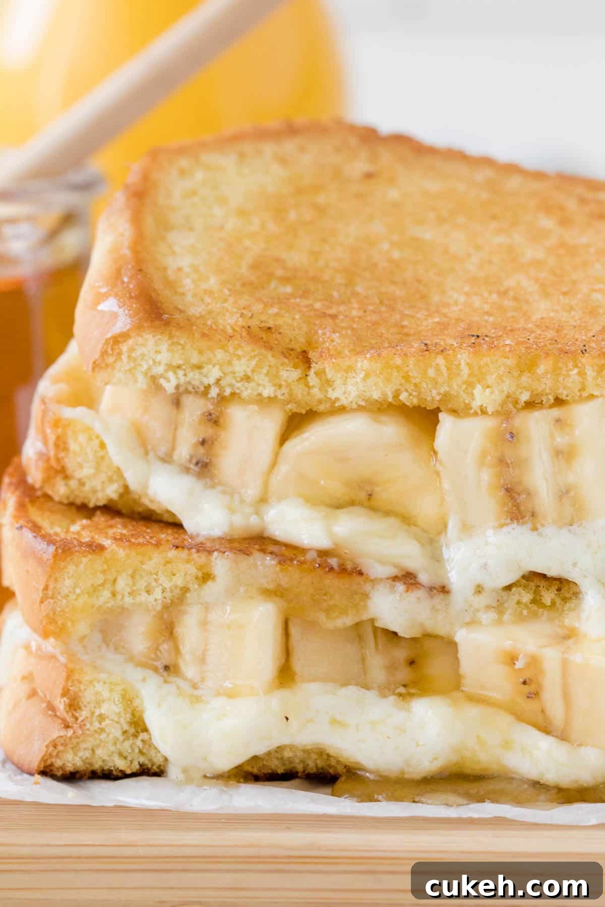 A stack of honey banana grilled cheese.