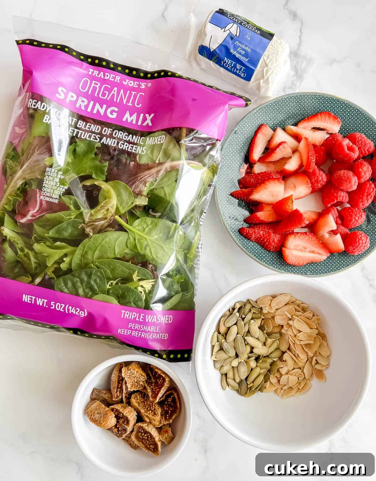Ingredients needed to make Berry and Fig Salad with Goat Cheese.
