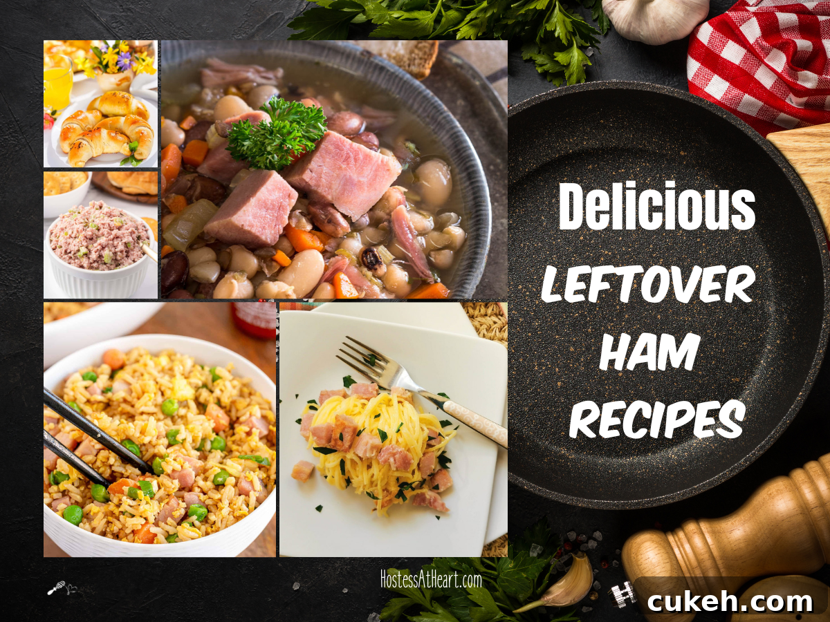 64 Tasty Leftover Ham Recipes for Every Meal 2 A collage of dishes made with Leftover Ham - Hostess At Heart