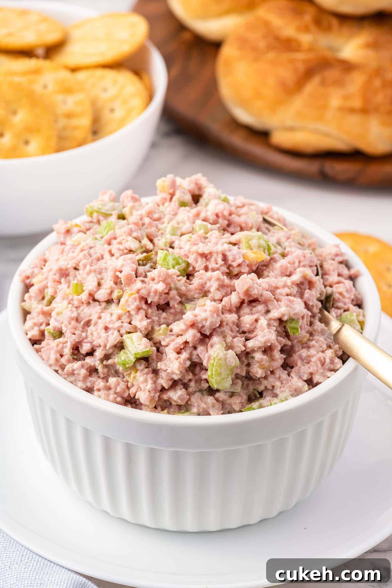 64 Tasty Leftover Ham Recipes for Every Meal 13 A bowl filled with chopped ham sandwich filling.