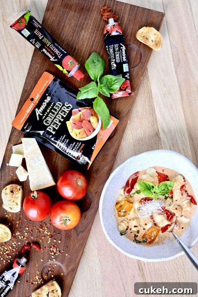 flat lay of ingredients and pasta bowl 