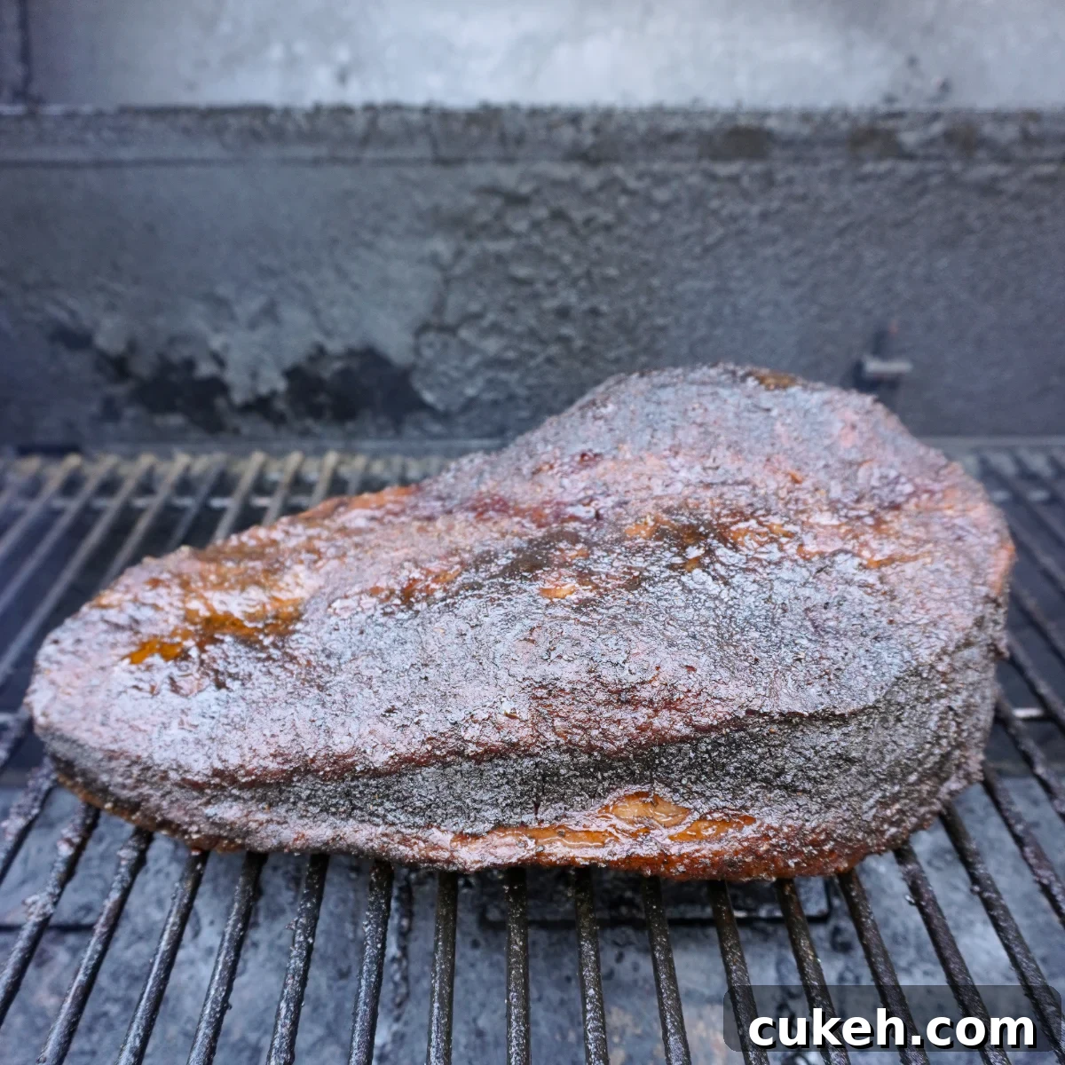 brisket smoking on the smoker.