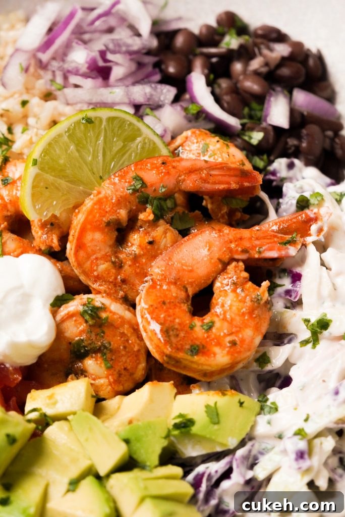Crispy Baja Shrimp Tacos Bowl with Tangy Cilantro Slaw 10 loaded shrimp taco bowl