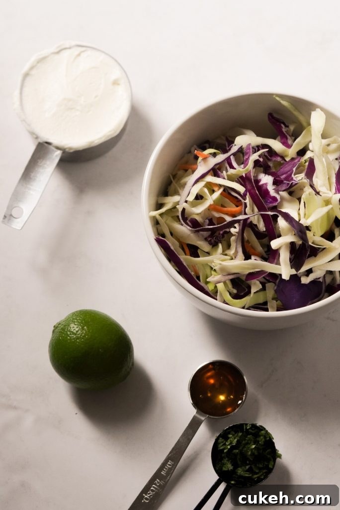 Crispy Baja Shrimp Tacos Bowl with Tangy Cilantro Slaw 5 crunchy cilantro slaw ingredients