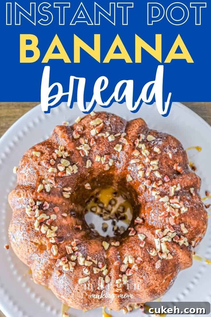 overhead view of a banana bread bundt baked in the Instant Pot