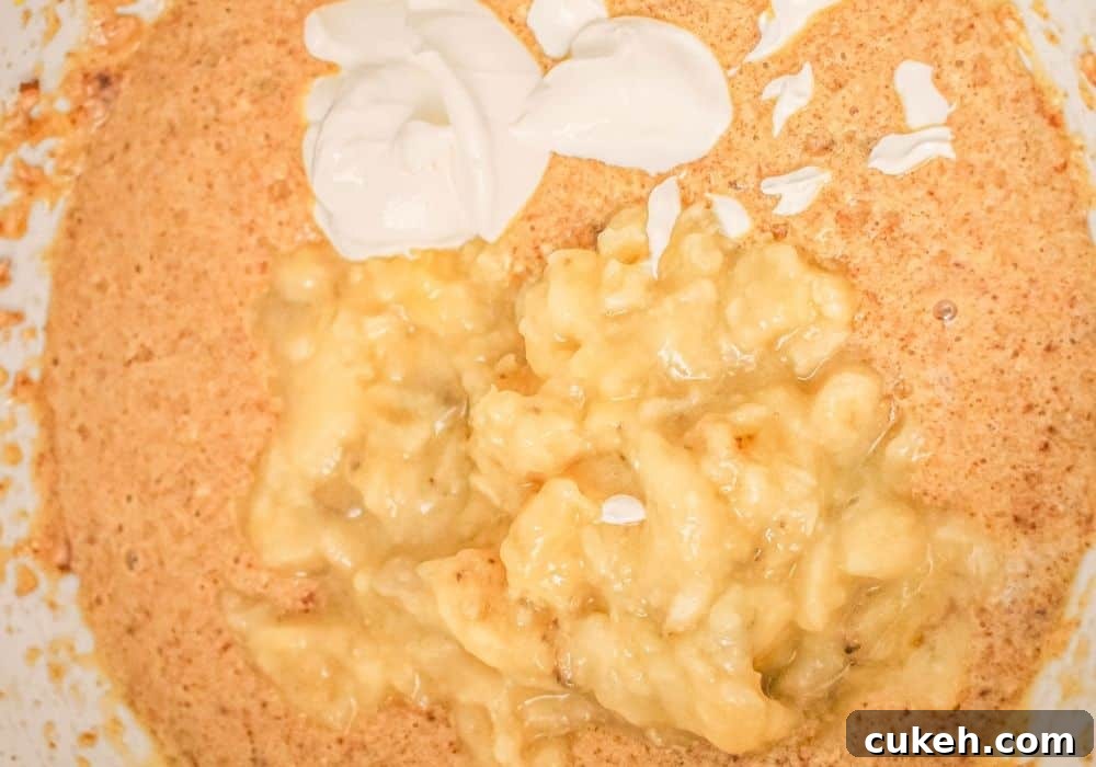 wet ingredients for Instant Pot banana bread in a mixing bowl