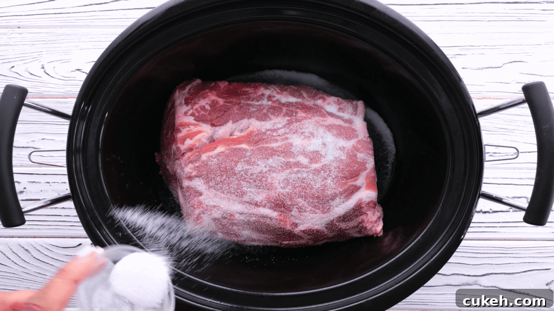 Add salt to slow cooker.