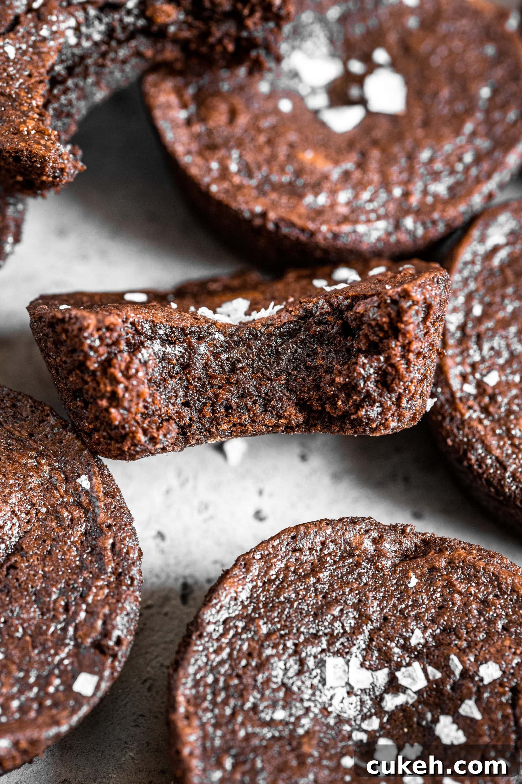 Close up of brownie cups with a bite missing