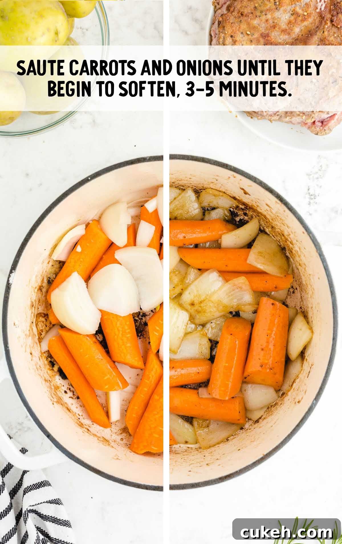 carrots and onions sautéed in a pot