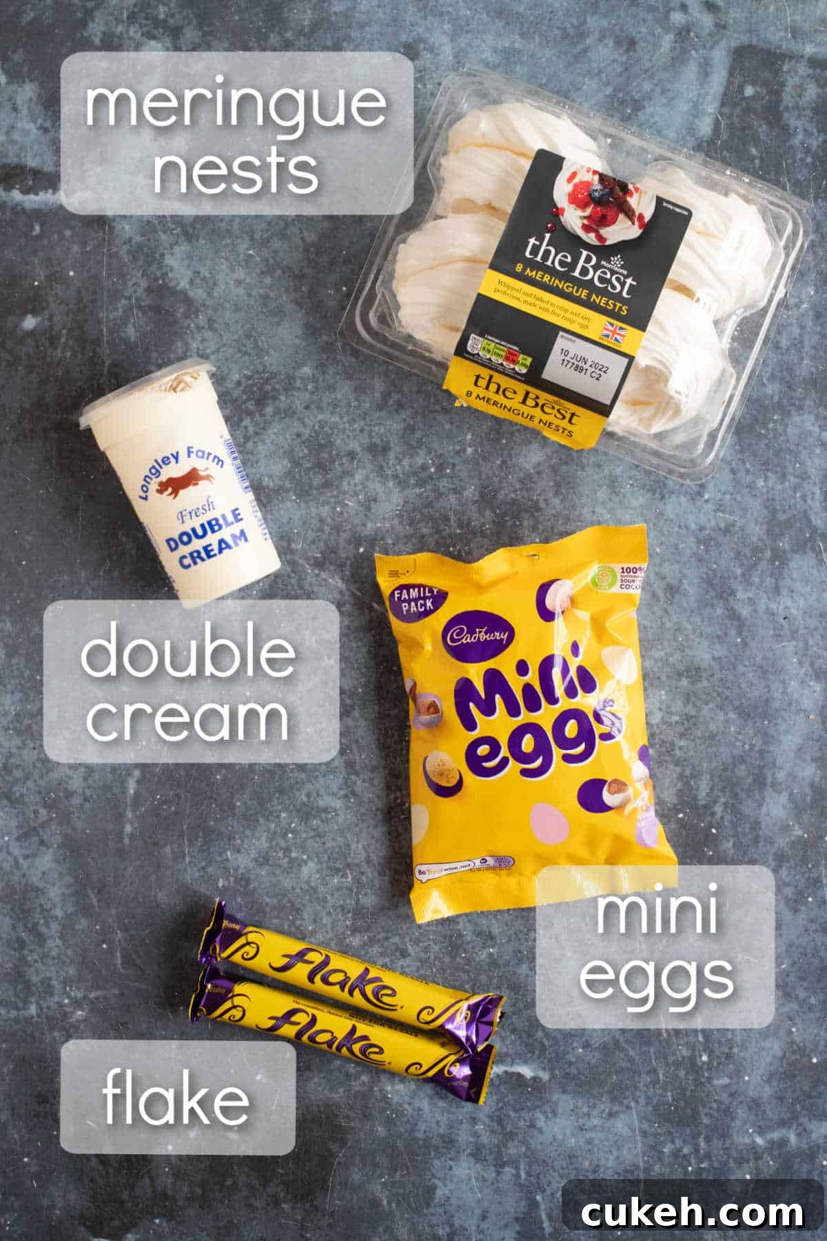 Ingredients for Easter meringue nests.