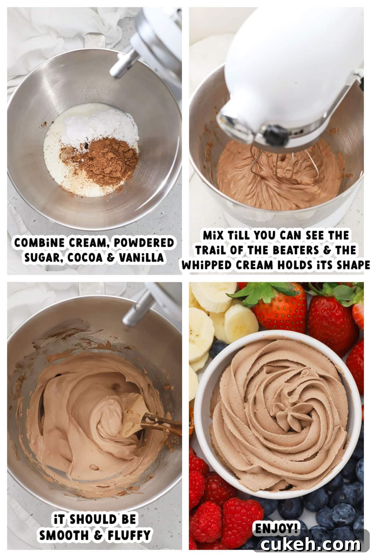 Making chocolate whipped cream, step by step