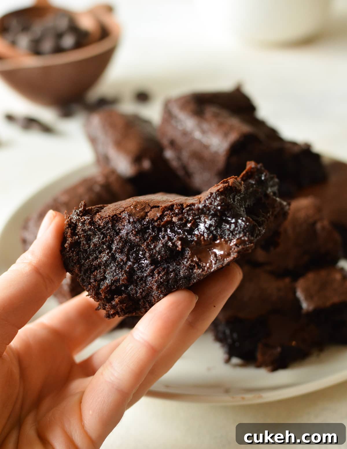hand holding a fudge brownie