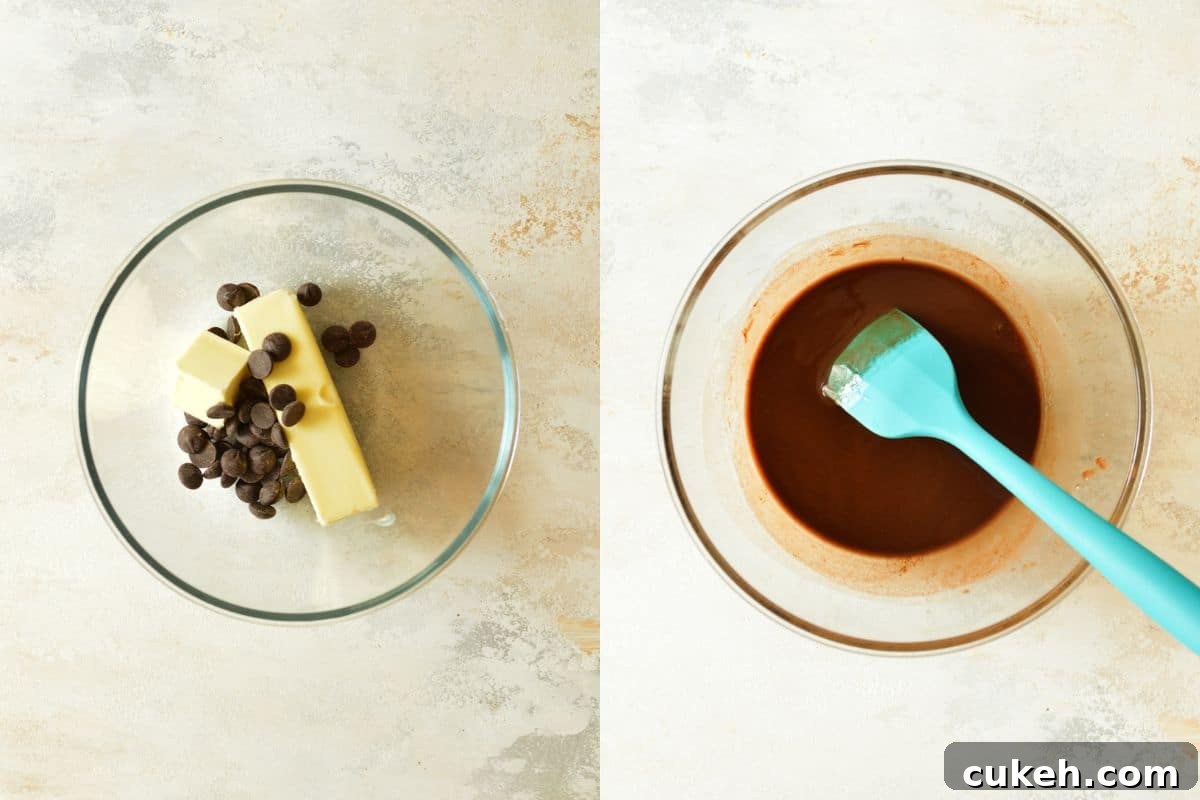 butter and chocolate in a bowl, melted butter and chocolate