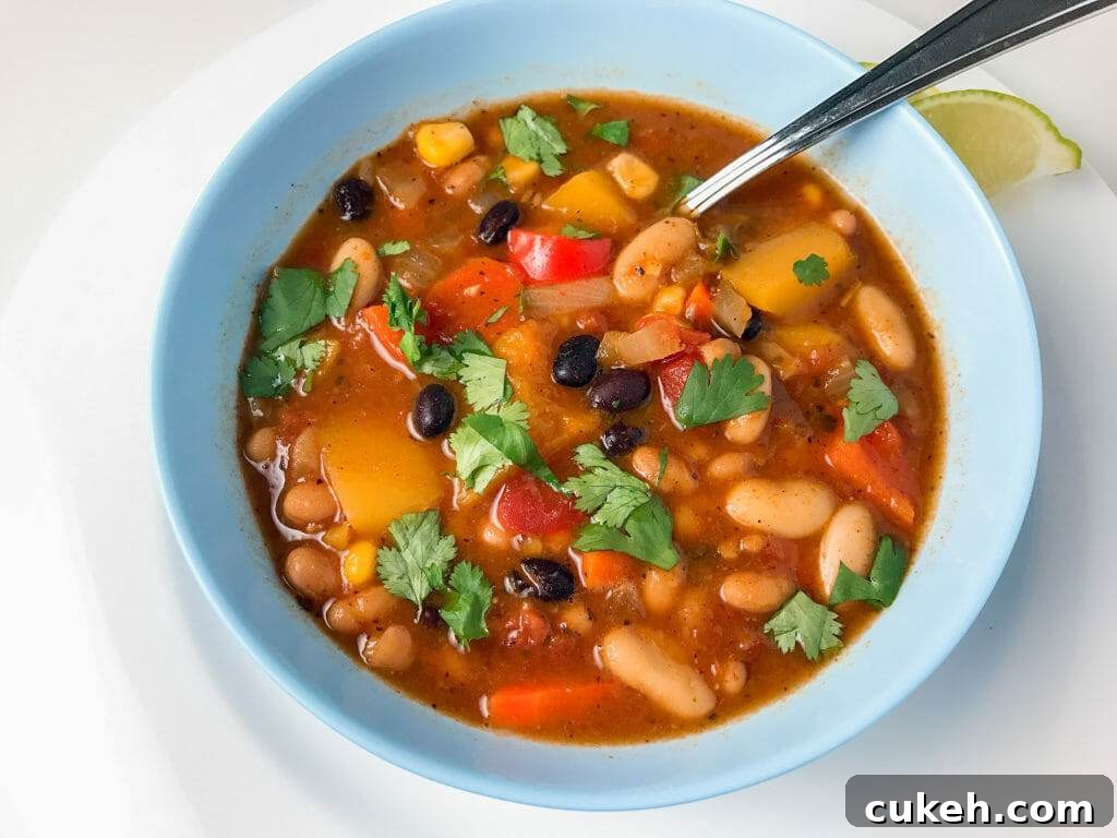 bowl of butternut vegetarian chili