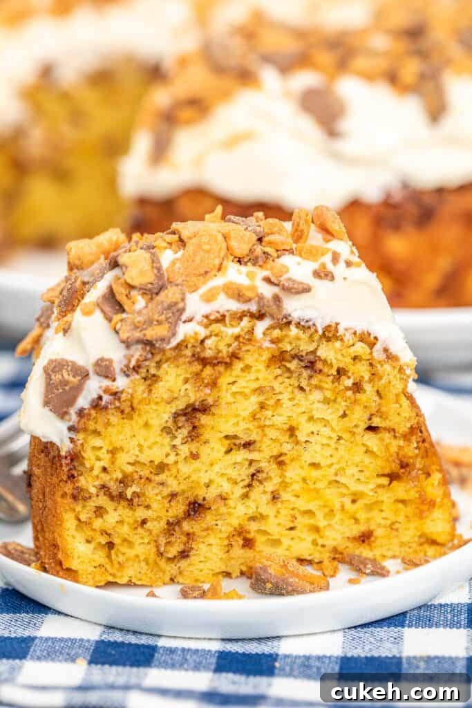 slice of butterfinger cake on a plate