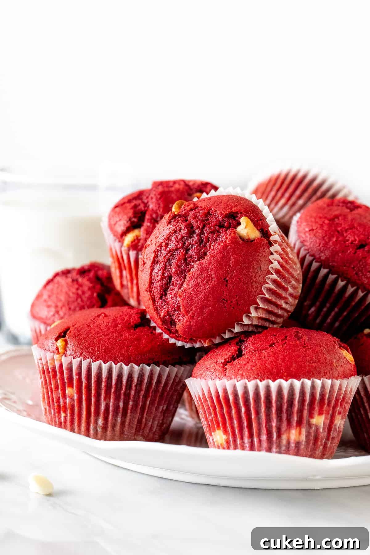 Plate of red velvet muffins