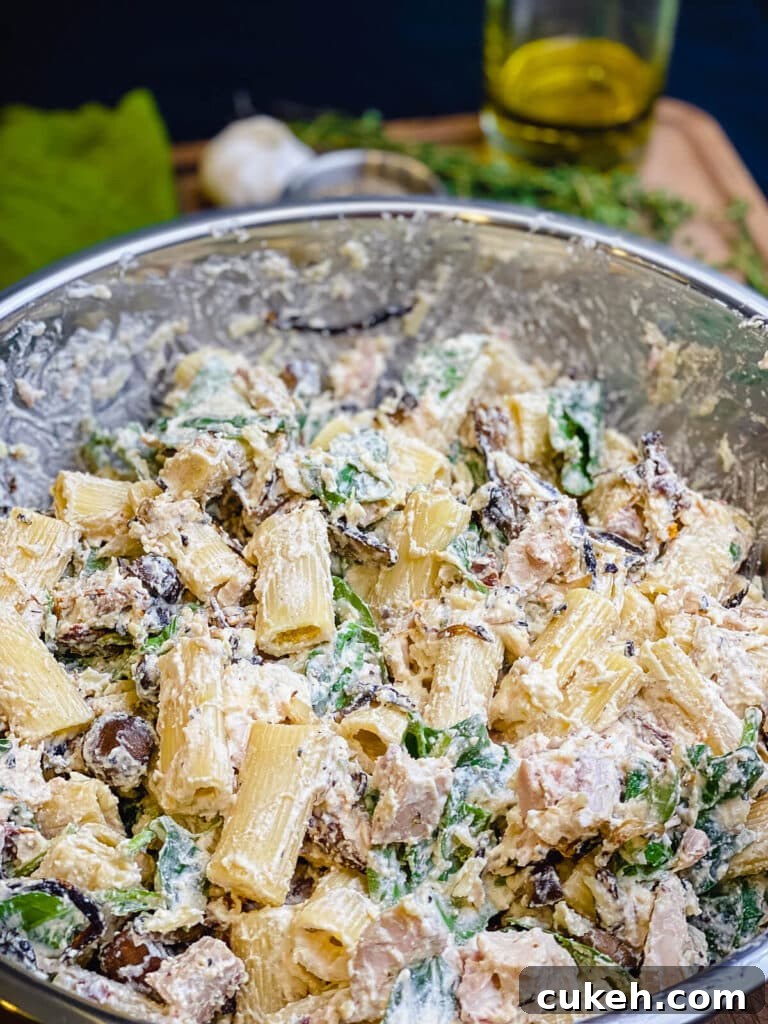 pasta bake ingredients in a large mixing bowl