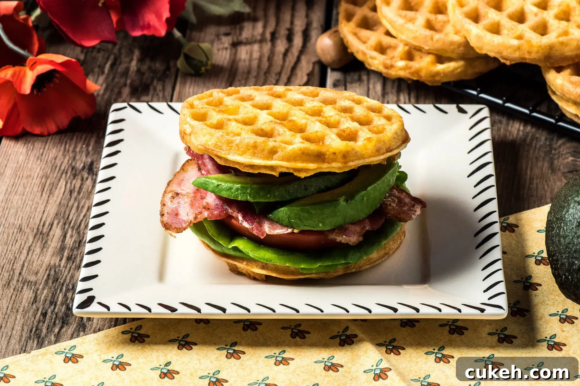 BLT chaffle with avocado slice