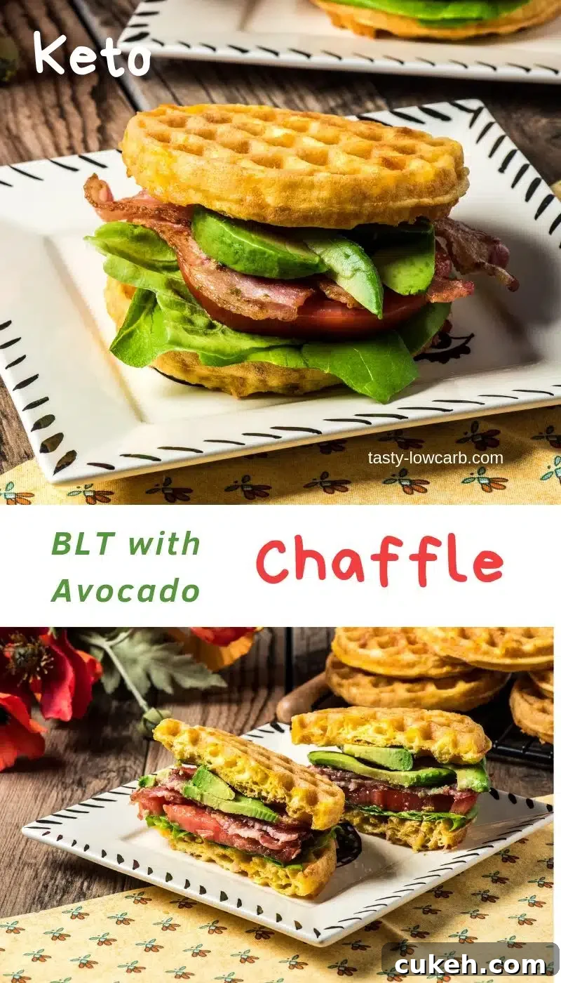 BLT Chaffle with Avocado - pin to Pinterest