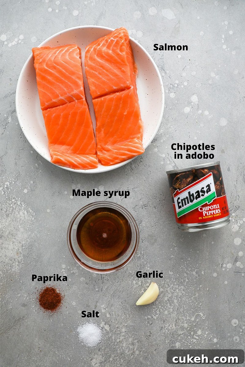 Ingredients used to make chipotle maple salmon in the air fryer