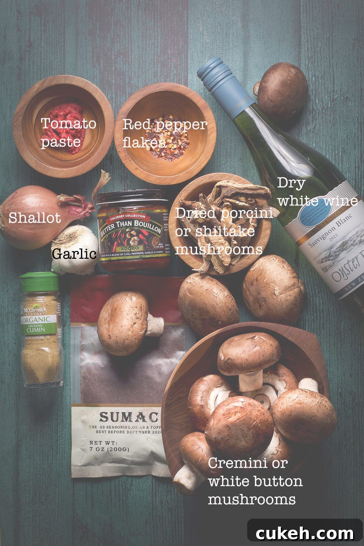 All the ingredients needed to make mushroom ragu.
