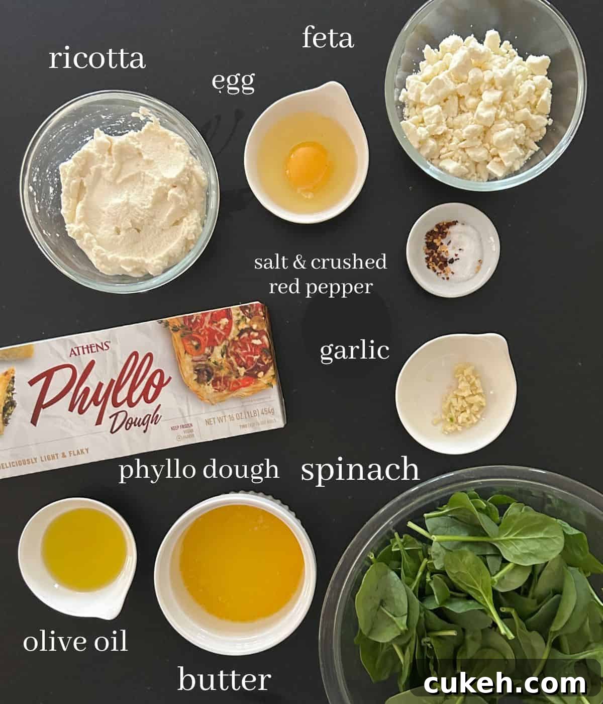 Ingredients for spinach triangles.