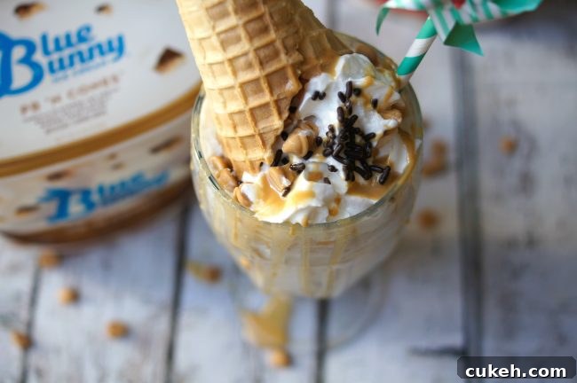 Extreme PB 'N Cones Milkshake Recipe: Peanut Butter & Cone Shake 4 Have you ever had an extreme milkshake? They are popping up in restaurants around the world and each one of the ideas is more crazy than the next! Now you can DIY one at home, whether for parties or just desserts! This Extreme PB ‘N Cones Milkshake recipe is filled with peanut buttery goodness, a touch of chocolate sweets, and a real ice cream cone on top!