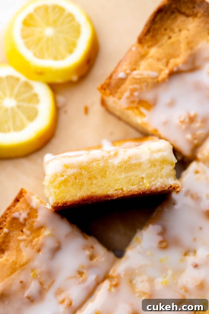 Top view of a single lemon brownie.
