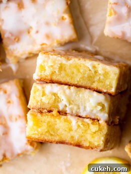 Top view of three lemon brownies.