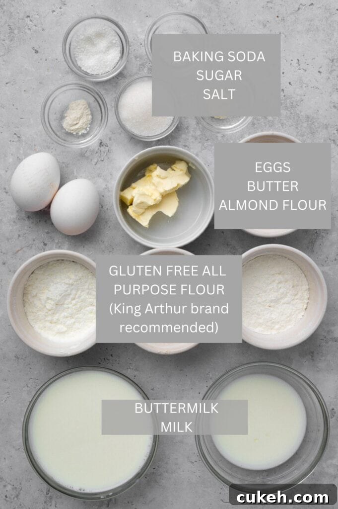 Photo of 15-Minute Fluffy Gluten Free Pancakes  ingredients in bowls labeled 
