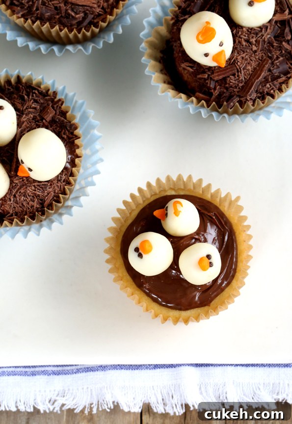 Chick cupcackes on white surface 