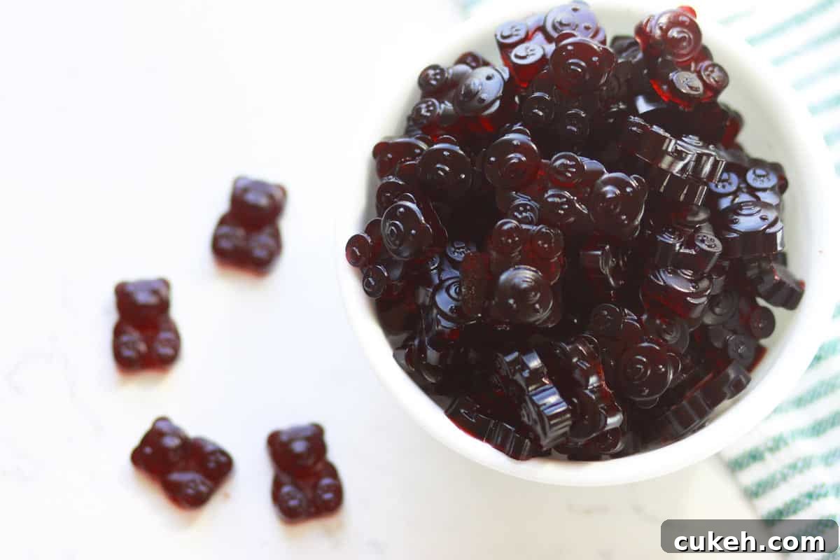 a bowl of dark red gummies