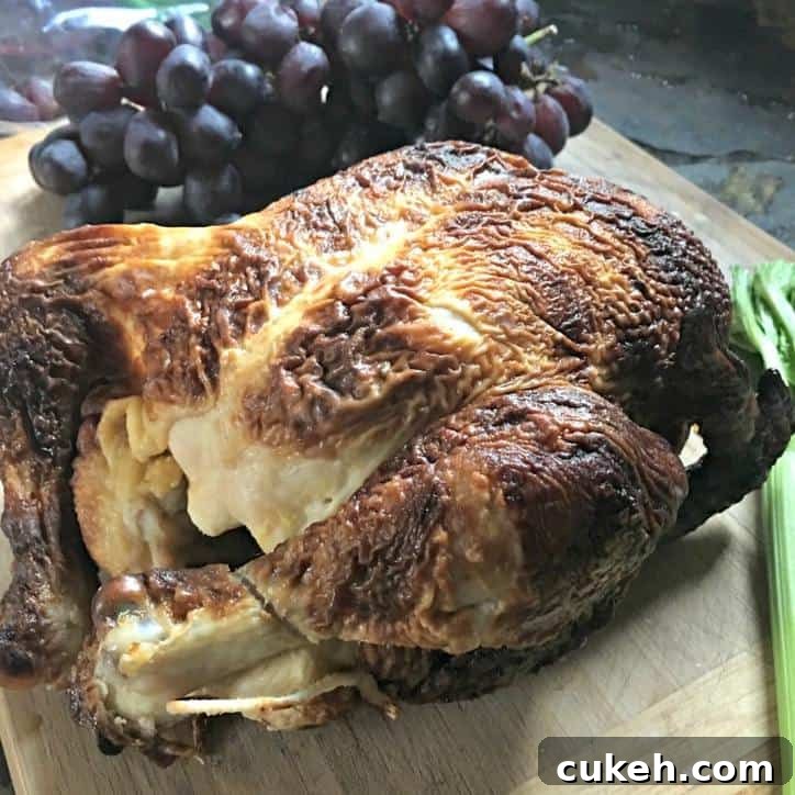 A photo of the rotisserie chicken, purple grapes and a celery stalk for easy rotisserie chicken salad