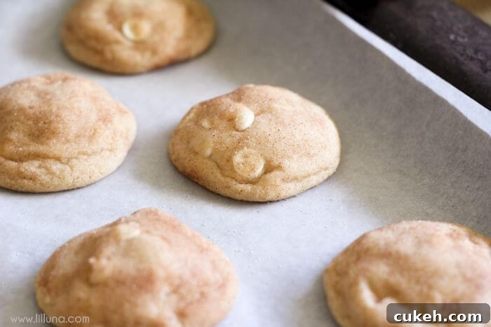 White chocolate snickerdoodles on a tray