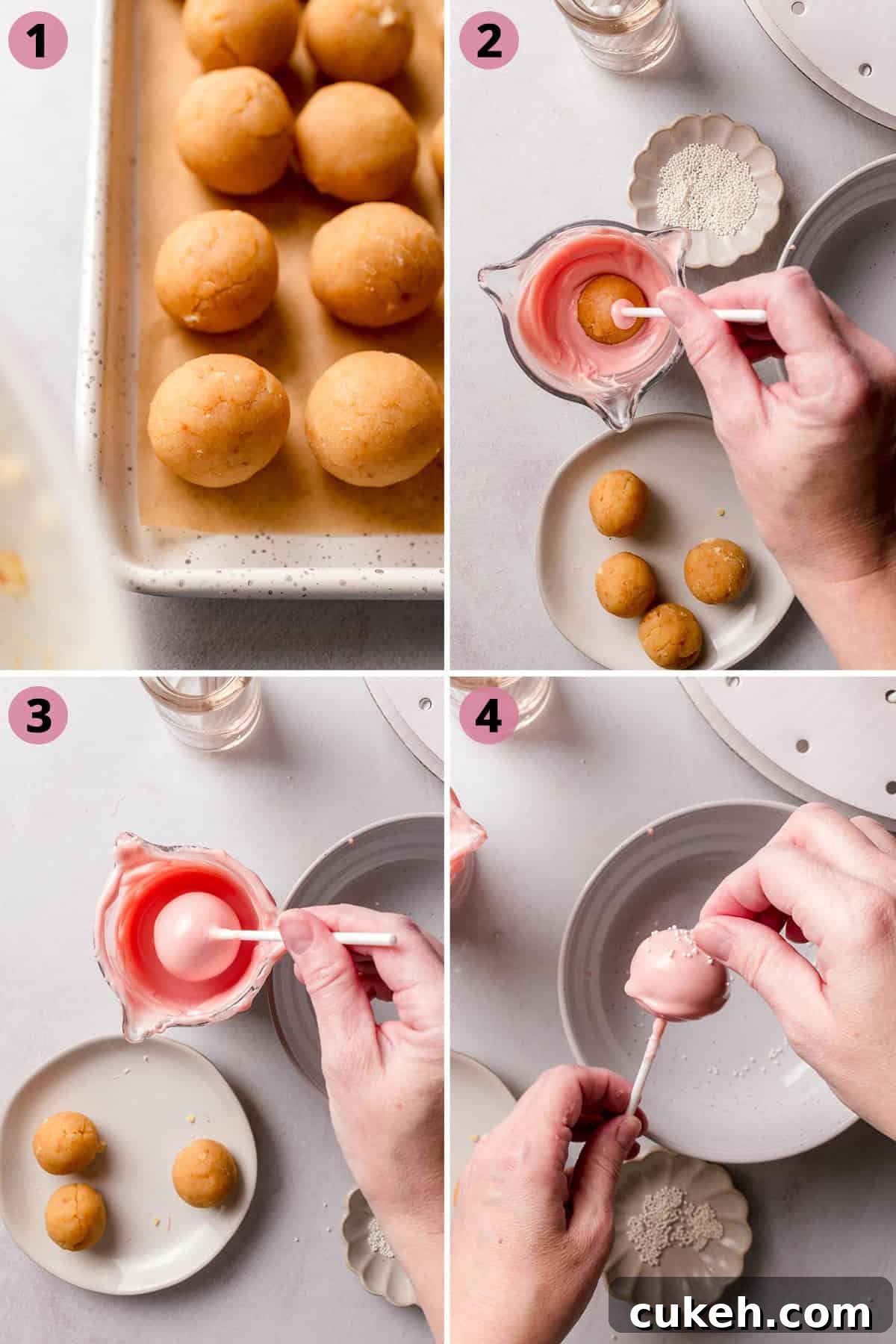 Starbucks-Style Gluten-Free Cake Pops Recipe 6 Cake pops lined up in cardboard holder to dry.