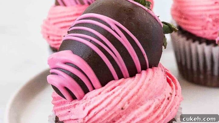 close up of strawberry chocolate cupcake