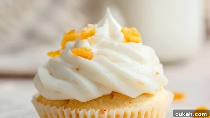 White ricotta pound cake cupcake with white frosting.